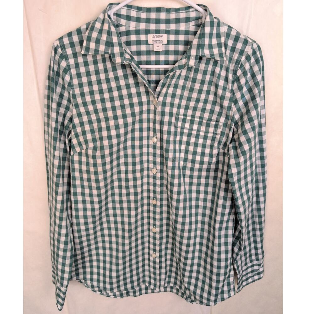 J.Crew green gingham check button up shirt Size Sm Preppy Classic Retro